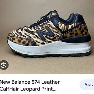 New Balance 574 Leather CalfHair Leopard Print Womens Size 7.5.